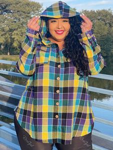 Rosegal Plus Size Hooded Plaid Front Pockets Shacket