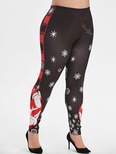 Rosegal Plus Size Christmas Snowflake Santa Print Skinny Leggings