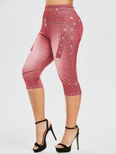 Rosegal Plus Size 3D Jean Print Cropped High Waisted Jeggings