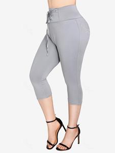 Rosegal Plus Size Lace Up Cropped Leggings