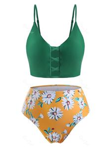 Rosegal Plus Size Crisscross Daisy Print Bikini Swimwear