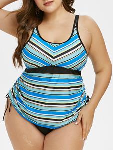 Rosegal Plus Size Cinched Stripe Tankini Swimwear