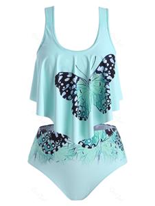 Rosegal Flounces Strappy Butterfly Plus Size Tankini Swimwear