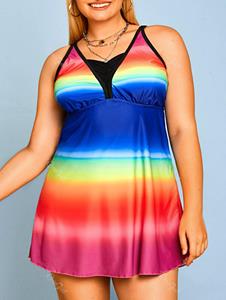 Rosegal Plus Size Rainbow Color Modest Tankini Swimwear