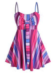 Rosegal Plus Size Colorful Striped Tied Empire Waist Modest Tankini Swimsuits