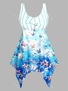 Rosegal Plus Size Butterfly Print Bowknot Handkerchief Modest Tankini Swimwear