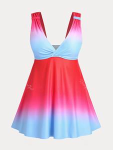 Rosegal Plunge Ombre Color High Waist Plus Size & Curve Tankini Swimsuit