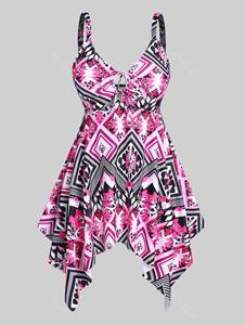 Rosegal Full Print Handkerchief Plus Size & Curve Modest Tankini Swimsuit