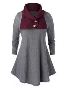 Rosegal Plus Size Two Tone Tunic Turn-down Collar Sweater