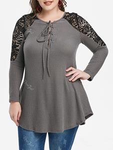 Rosegal Plus Size Lace Panel Lace-up Sweater