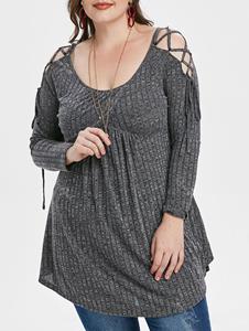 Rosegal Plus Size Heathered Lace Up Tunic Knitwear