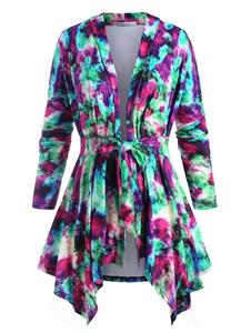 Rosegal Knotted Waist Tie Dye Plus Size Cardigan