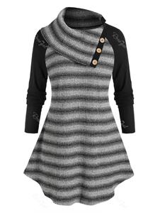 Rosegal Plus Size Striped Raglan Sleeve Curved Hem Tunic Sweater
