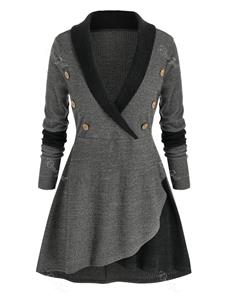 Rosegal Plus Size Two Tone Shawl Collar Skirted Tunic Sweater