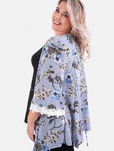Rosegal Plus Size & Curve Floral Print Front Tie Kimono