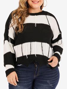 Rosegal Plus Size Drop Shoulder Backless Two Tone Tassels Sweater