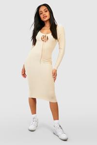 Boohoo Soft Touch Cut Out Midi Dress, Stone