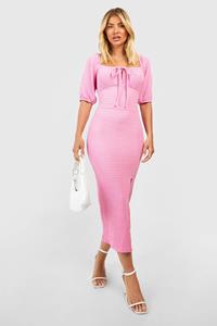 Boohoo Textured Rouched Bust Midi Dress, Pink