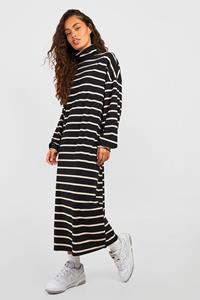 Boohoo Jersey Stripe Roll Neck Midaxi Dress, Black