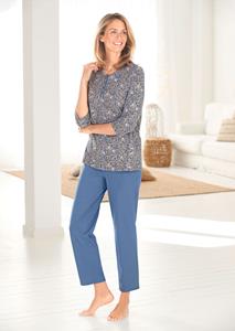 Goldner Fashion Katoenen pyjama met knoopsluiting en 3/4-mouwen - naturel / rookblauw / gedess. 