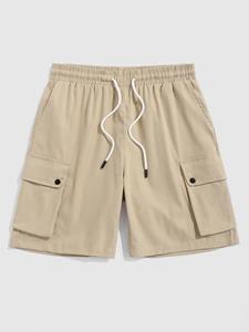ChArmkpR Mens Solid Flap Pocket Cotton Casual Drawstring Cargo Shorts