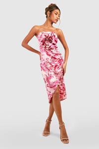 Boohoo 3D Rose Detail Bandeau Wrap Midi Dress, Pink