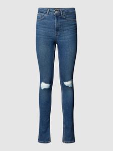 Pieces High waist skinny fit jeans met contrastnaden