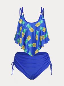Rosegal Pineapple Print Ruffled Overlay Plus Size & Curve Tankini Swimsuit