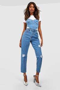 Boohoo Versleten Basic Mid Rise Mom Jeans, Mid Blue