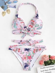 Rosegal Plus Size Floral Print Criss Cross Bikini Set