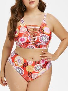 Rosegal Plus Size Lattice Ethnic Print Bikini Swimwear