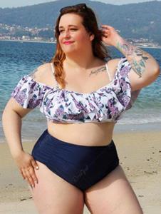 Rosegal Plus Size 1950s Floral Ruffle Ruched Two Piece Swimwear