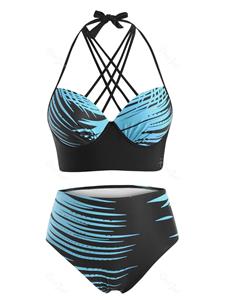 Rosegal Plus Size Halter Lattice Abstract Print Push Up Bikini Swimwear
