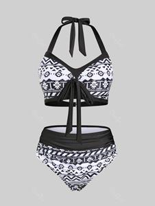 Rosegal Plus Size & Curve Cutout Geometry Padded Halter Bikini Swimsuit