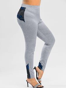 Rosegal Plus Size Heathered Contrast Lace Gym Leggings