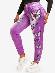 Rosegal High Waisted 3D Print Butterfly Plus Size Jeggings