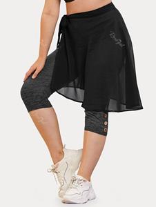 Rosegal Plus Size Space Dye Capri Leggings and Chiffon Wrap Skirt Twinset