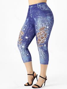 Rosegal Plus Size & Curve 3D Printed High Waisted Capri Jeggings
