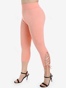 Rosegal Plus Size & Curve Lace Up Solid High Waisted Capri Leggings