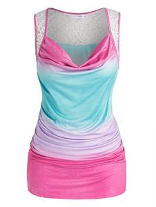 Rosegal Plus Size Ombre Lace Insert Back Tank Top