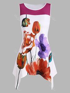 Rosegal Plus Size Flower Print Handkerchief Tank Top
