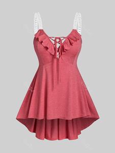 Rosegal Plus Size & Curve Ruffled High Low Lace Up Cami Top