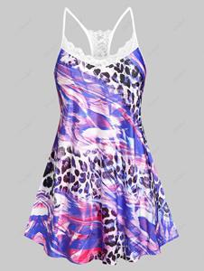 Rosegal Plus Size & Curve Leopard Print Lace Panel Flowy Cami Top