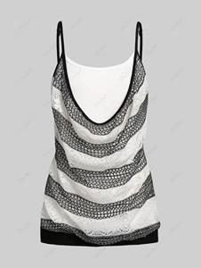 Rosegal Cowl Front Lace Overlay Plus Size & Curve Tank Top