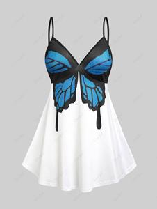 Rosegal Plunge Butterfly Print Plus Size & Curve Tank Top
