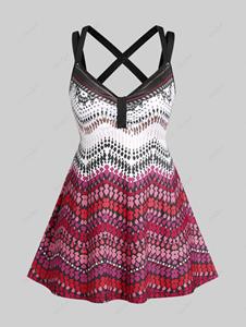 Rosegal Plus Size & Curve Cross Strappy Backless Colorblock Printed Top