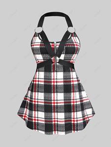 Rosegal Plus Size & Curve Gothic O Ring Harness Plaid Backless Tank Top