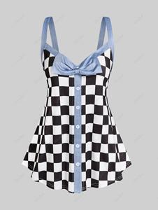 Rosegal Plus Size & Curve Bowknot Checkerboard Tank Top