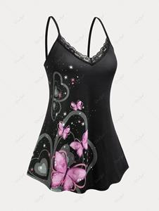 Rosegal Plus Size & Curve Butterfly Print Tank Top
