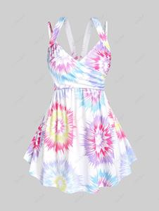 Rosegal Plus Size & Curve Tie Dye Backless Tunic Tank Top